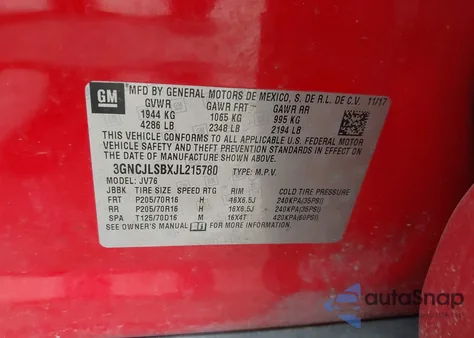 2018 Chevrolet Trax Lt from USA, damaged, VIN 3GNCJLSBXJL215780